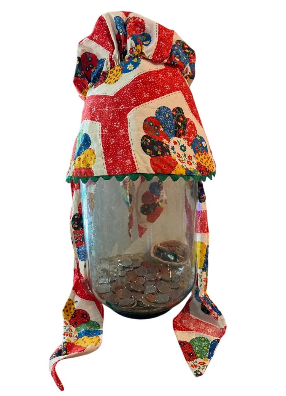 Vintage Red Patchwork Bonnet Sun Hat (Coin Jar not included)
